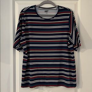 Women's SunShade UPF 50 Elbow Sleeve Rash Guard Swim (or not) Tee - Navy/Stripes